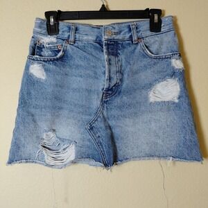 Women's Teen Girls‎ Size 26 Small Distressed Blue Denim Jean Skirt High Rise